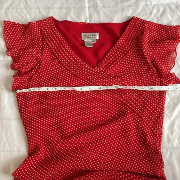 Adrianna Papell Silk Polka Dot Asymmetrical Hem Dress in Red & Cream Siz… - Picture 4 of 12